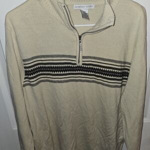 Geoffrey Beene Mens L  Cream and Black Men's Sweater. quarter Zip